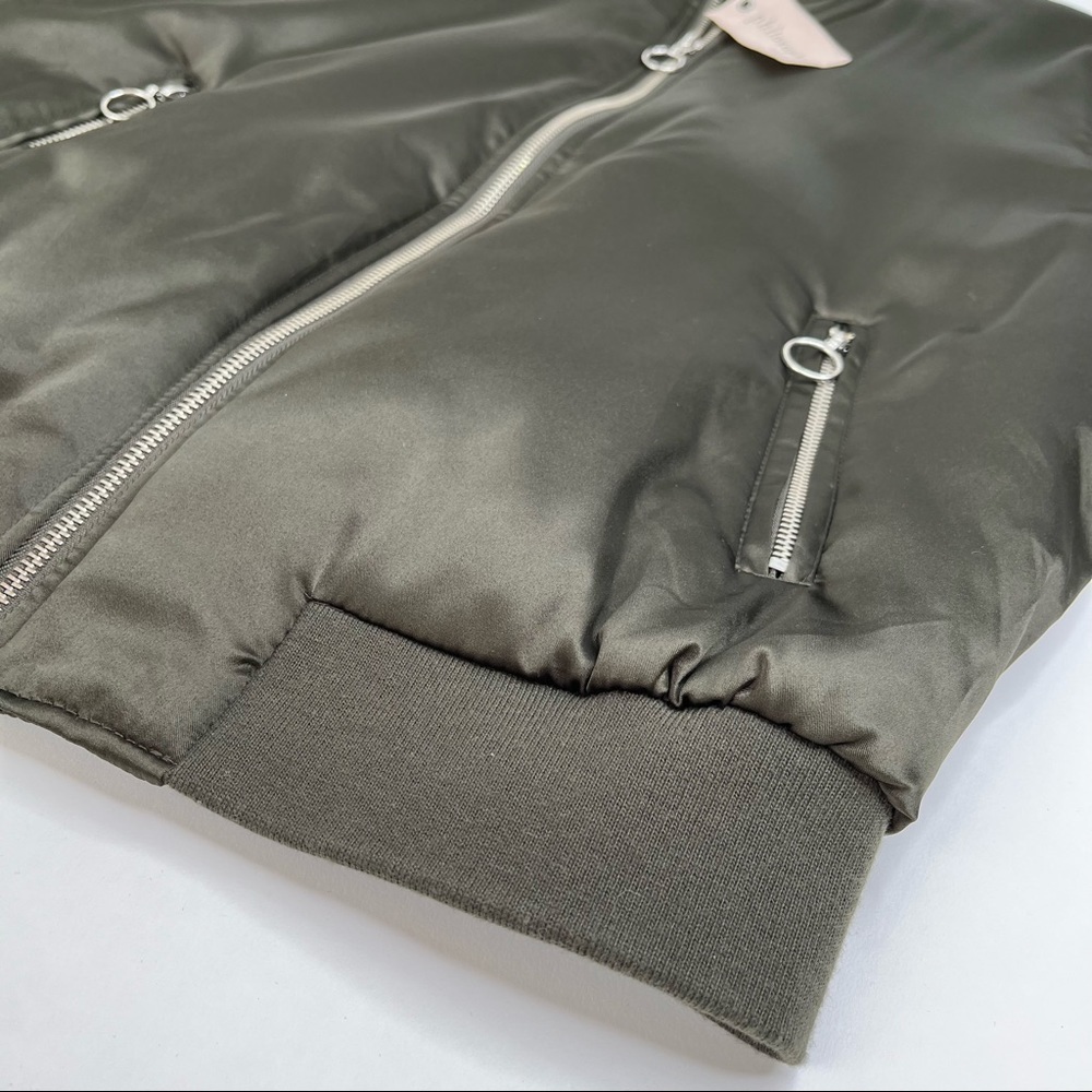 New Philosophy Rich Olive Green Satin 90s Zip-up Preppy College Bomber Jacket - Picture 6 of 16